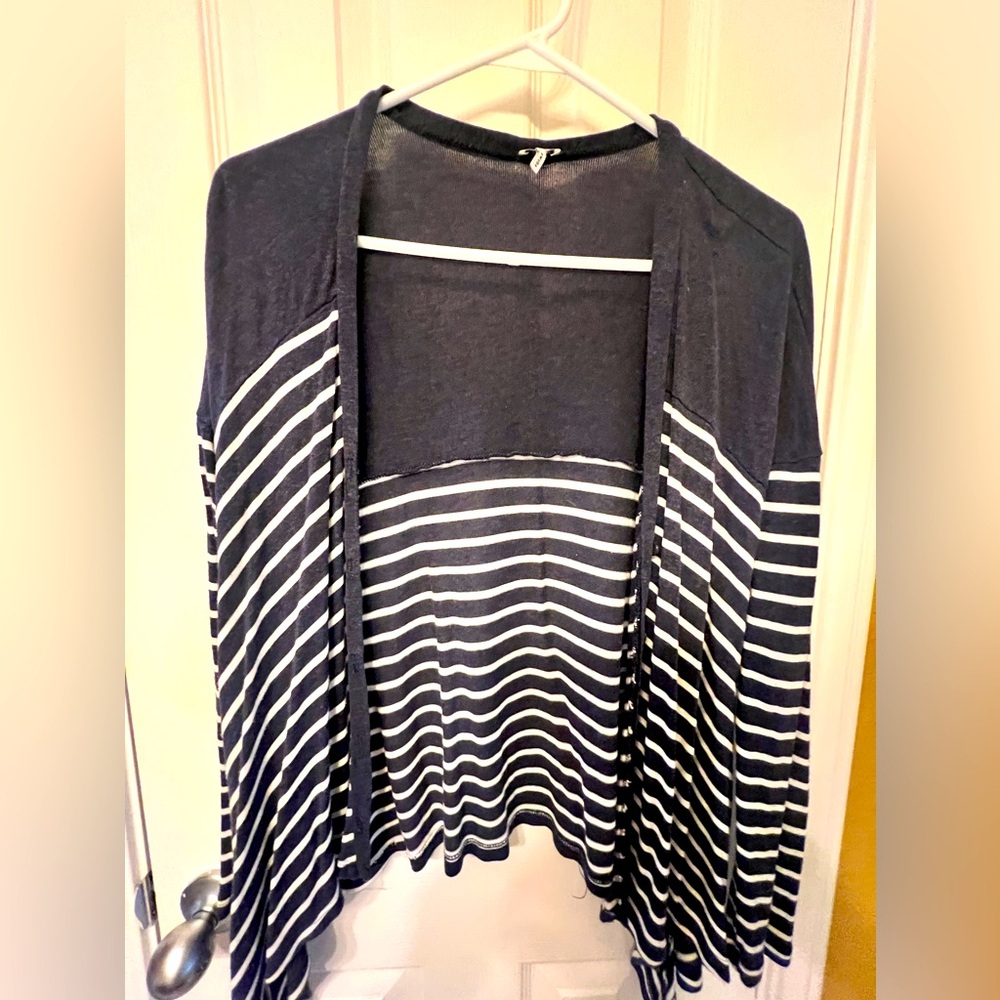 Splendid Navy & White Striped Lightweight Open Cardigan, Size XS